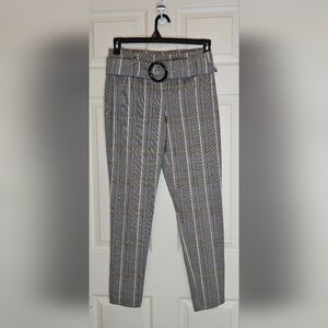 Versona Plaid Cropped Trousers w Belt | Neutral Luxury Workwear